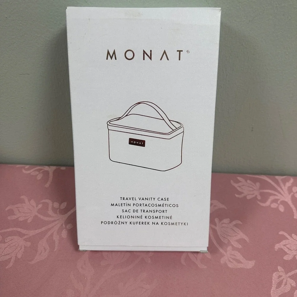 Monat Travel Vanity Case Champagne Gold Vegan Leather Makeup Toiletry Bag NEW